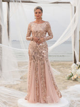 Damen-Formelles Kleid mit Netzeinsatz, Meerjungfrauensaum und Pailletten